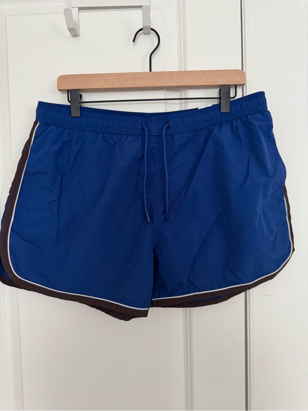 Zara Royal Blue Men's Swim Trunks with Brown Trim